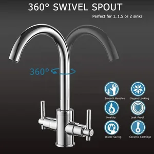 Chrome Swan-Neck Kitchen Mixer with Two Handles – photo 3