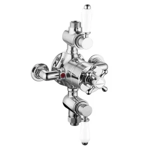 Traditional Chrome Exposed Shower Valve with White Levers