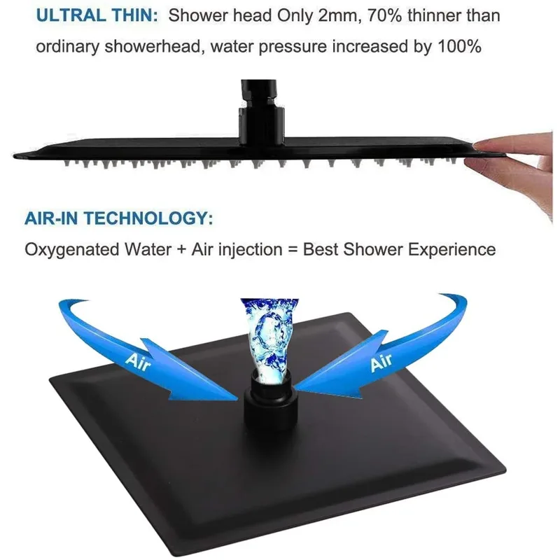 Matte Black Concealed Shower Set with Square Rain Head – photo 3