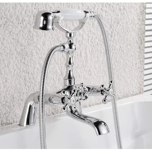 Traditional Wall-Mounted Bath Shower Mixer with Ceramic-Style Lever Handles – photo 2