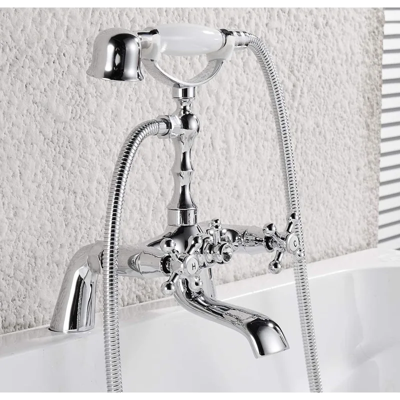 Traditional Wall-Mounted Bath Shower Mixer with Ceramic-Style Lever Handles – photo 2