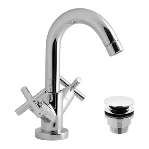 Chrome Twin Cross-Handle Basin Mixer with Pop-Up Waste