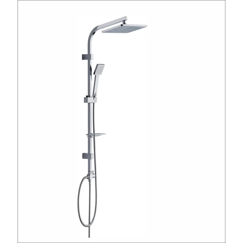 Chrome Shower Column with Square Rain Head and Square Hand Shower