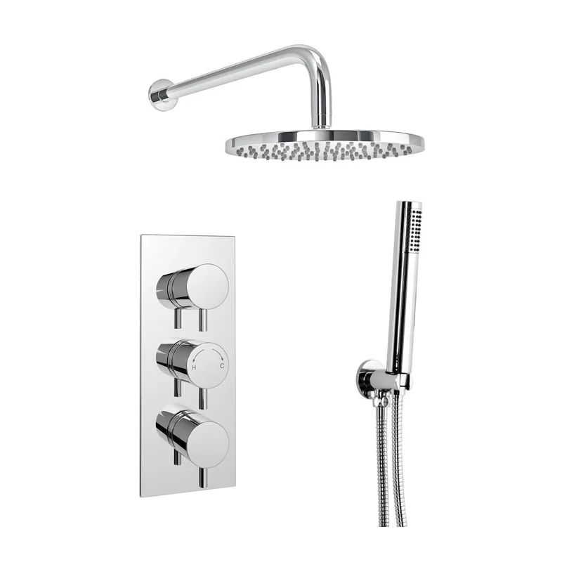 Chrome Concealed Shower Set with Round Rain Head, Hand Shower and Triple Valve – photo 3