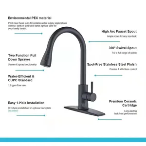 Matte Black Pull-Down Kitchen Faucet with Deck Plate – photo 4