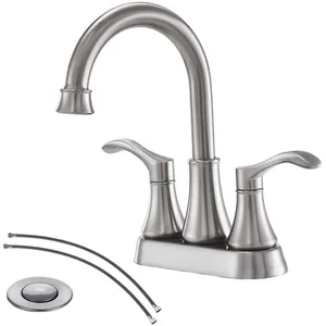 Matte Black Two-Handle Centerset Basin Faucet with Gooseneck Spout – photo 4