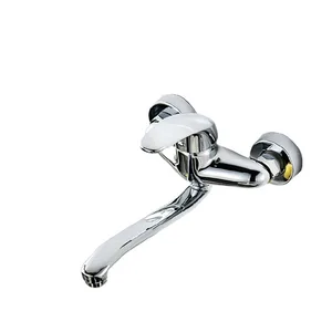Chrome Wall-Mounted Single-Lever Kitchen Mixer with Long Spout