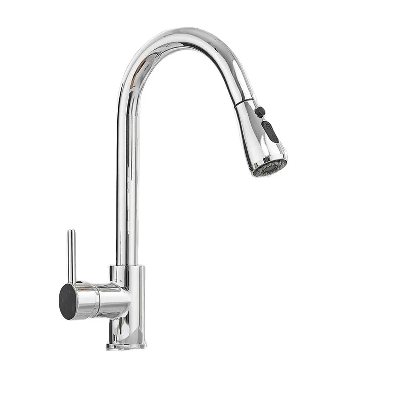 Chrome Gooseneck Pull-Down Kitchen Faucet