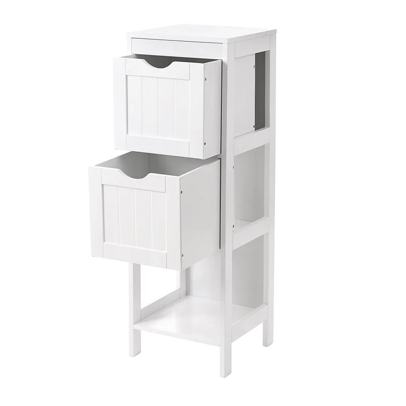 White Freestanding Bathroom Floor Cabinet with Two Drawers – photo 4