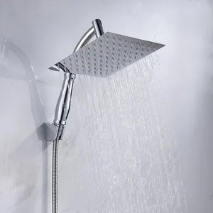 Square Rainfall Shower Head with Hand Shower on Wall Arm