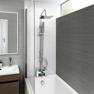 Chrome Exposed Bar Shower with Square Rain Head – Over-Bath Set