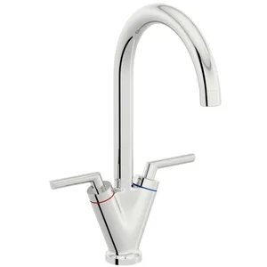 Chrome Dual-Lever Gooseneck Kitchen Mixer with Conical Body