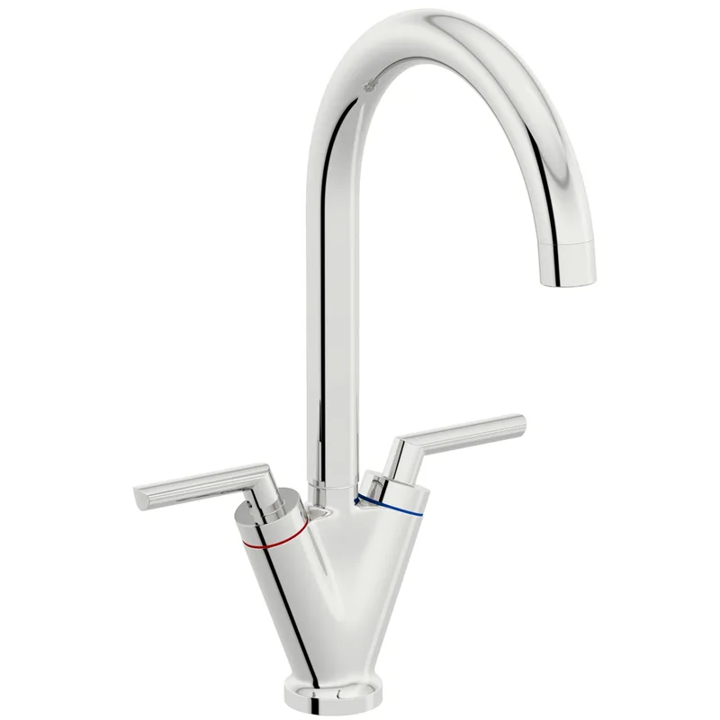 Chrome Dual-Lever Gooseneck Kitchen Mixer with Conical Body