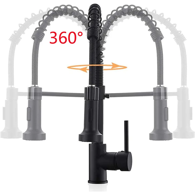 Matte Black Spring Pull-Down Kitchen Faucet Sprayer – photo 6