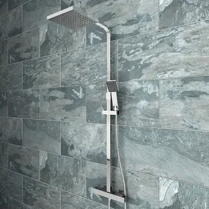 Chrome Exposed Bar Shower Column with Square Rain Head and Hand Shower – photo 4