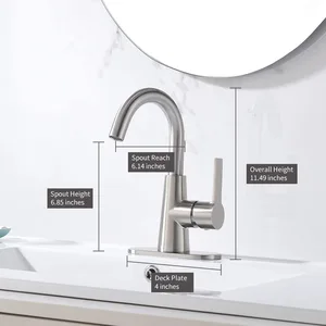 Brushed Gooseneck Single-Lever Faucet with 4-Inch Deck Plate