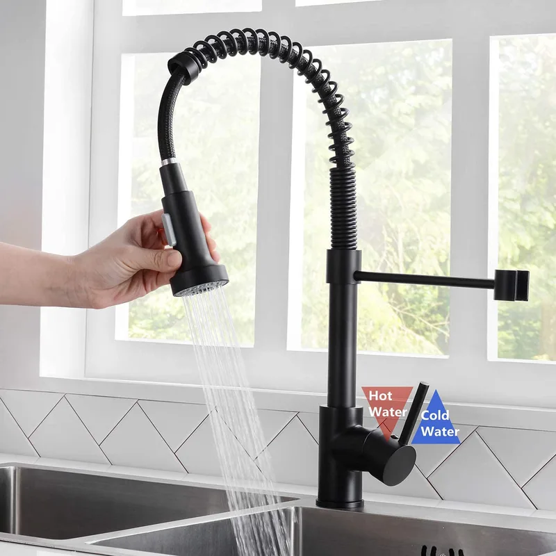Matte Black Spring Pull-Down Kitchen Faucet Sprayer – photo 2