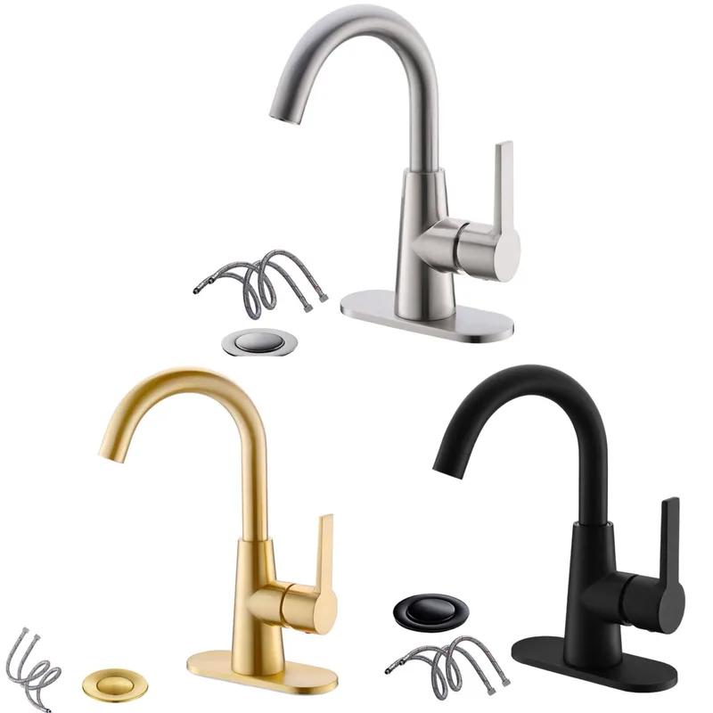 Brushed Gooseneck Single-Lever Faucet with 4-Inch Deck Plate – photo 5