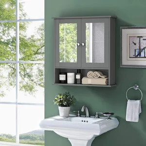 Grey Wall-Mounted Bathroom Mirror Cabinet with Shelf