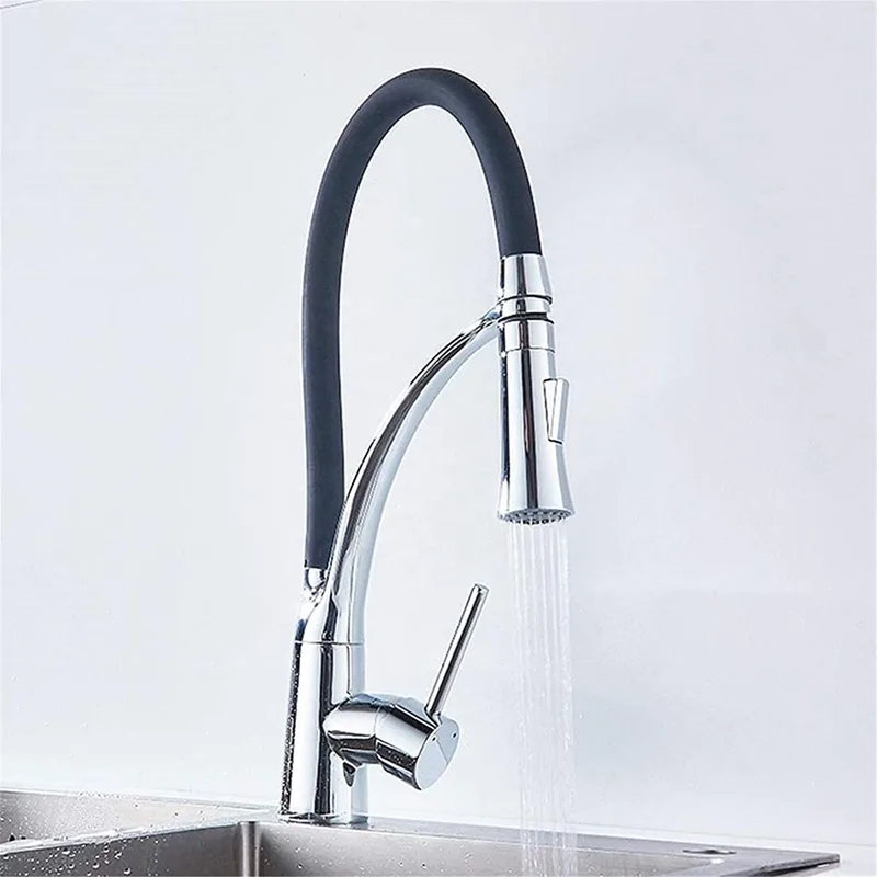 Pull-Down Kitchen Faucet with Flexible Black Spout, Chrome
