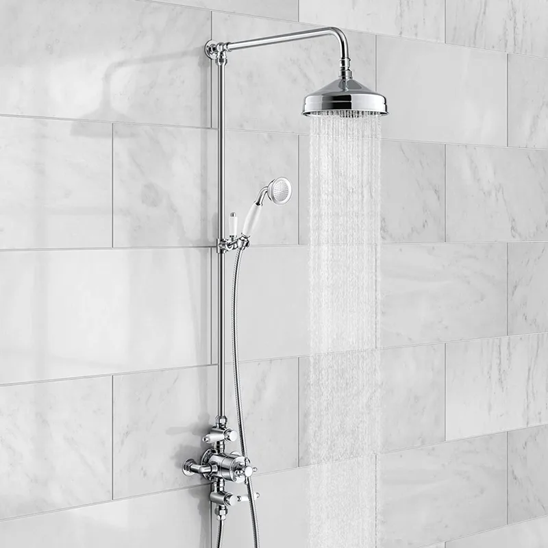Traditional Chrome Exposed Shower System with Round Rain Head and Hand Shower
