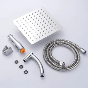 Square Rainfall Shower Head with Hand Shower on Wall Arm – photo 3
