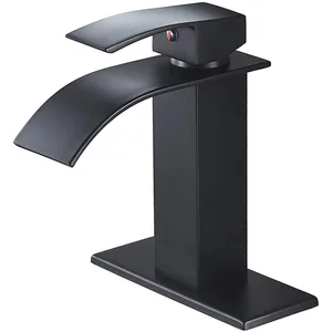 Matte Black Waterfall Basin Mixer with Deck Plate