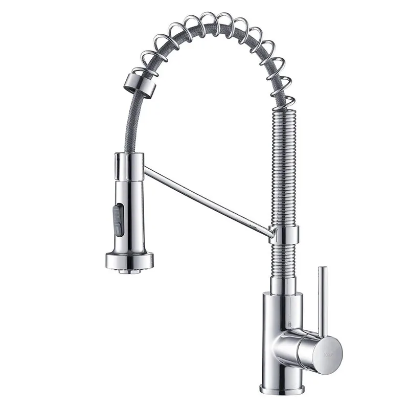 Brushed Spring Pull-Down Kitchen Faucet – Commercial Style – photo 2
