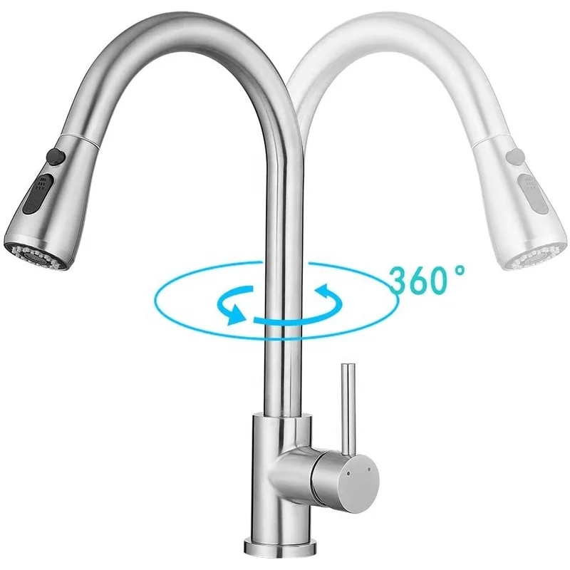 Brushed Gooseneck Pull-Down Kitchen Faucet with Black Hose – photo 3