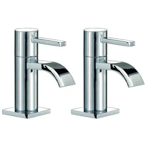 Chrome Waterfall Basin Pillar Taps with Lever Handles (Pair)