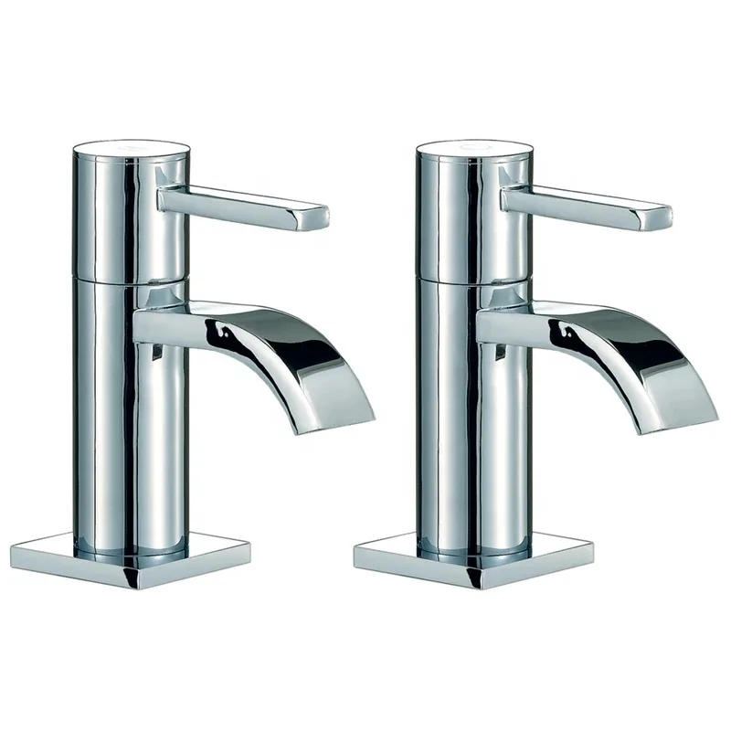 Chrome Waterfall Basin Pillar Taps with Lever Handles (Pair)