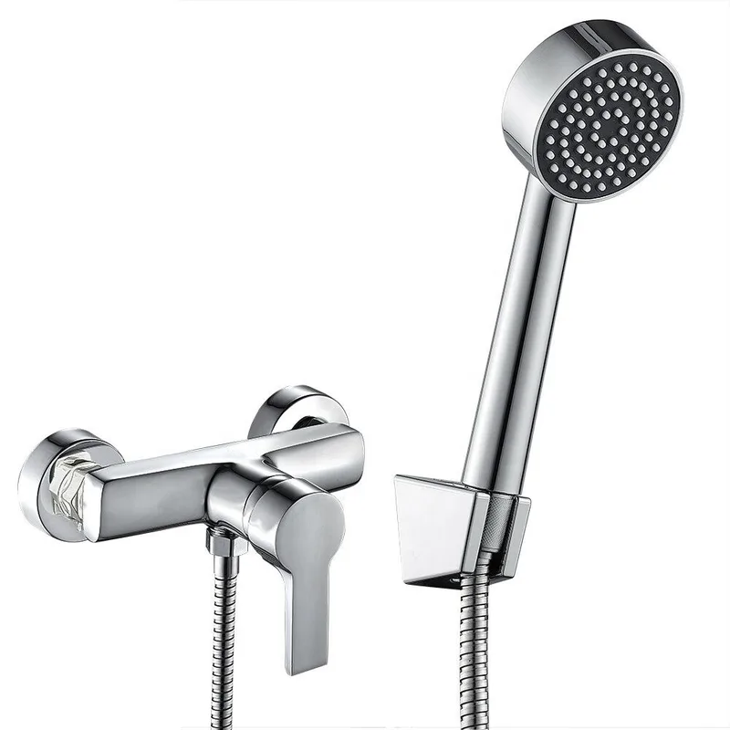 Chrome Wall-Mounted Shower Mixer with Hand Shower – photo 3