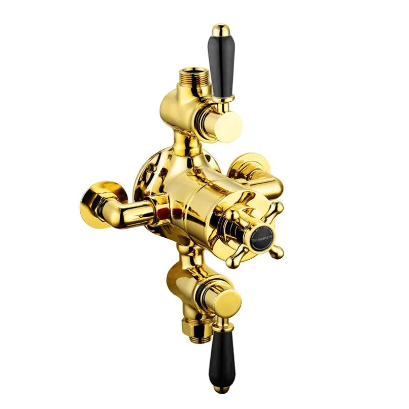 Traditional Gold Exposed Shower Valve with Black Lever and Cross Handle – photo 2