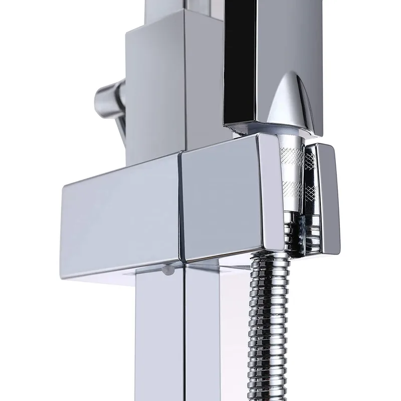 Chrome Square Exposed Bar Shower Column with Rain Head and Hand Shower – photo 2