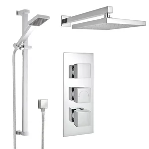 Chrome Concealed Shower Set with Square Rain Head, Slide Rail and Triple Valve – photo 2
