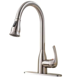 Brushed Gooseneck Pull-Down Kitchen Faucet with Stream and Spray Modes – photo 2