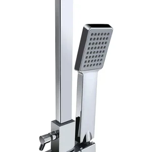 Chrome Square Exposed Bar Shower Column with Rain Head and Hand Shower – photo 5