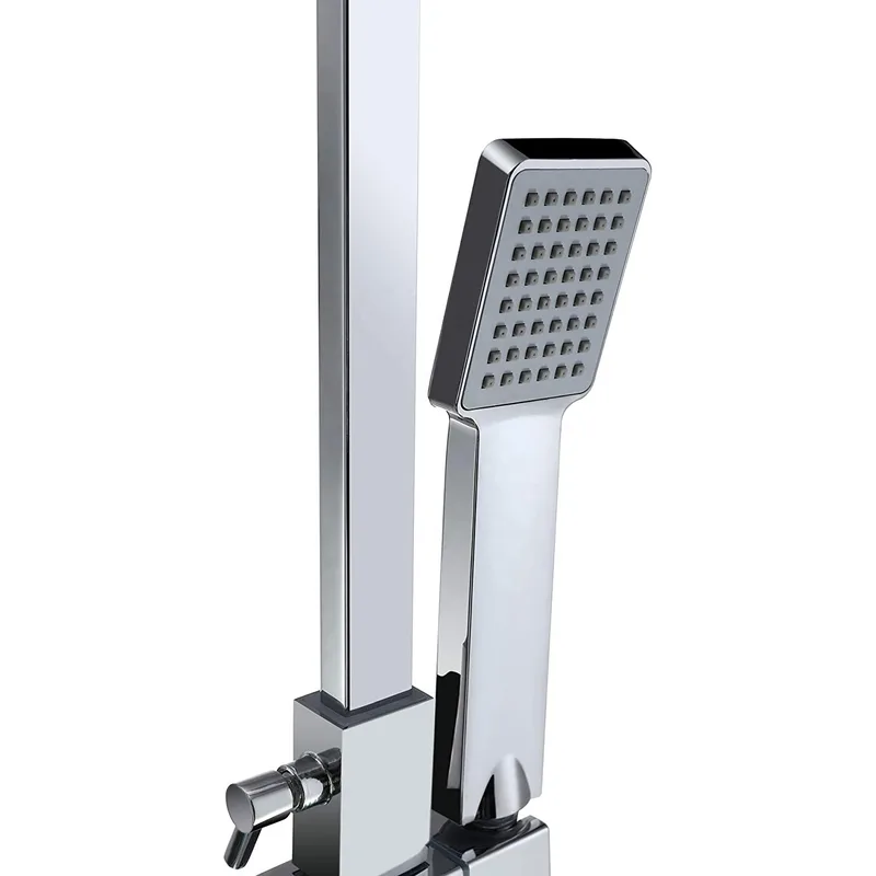 Chrome Square Exposed Bar Shower Column with Rain Head and Hand Shower – photo 5