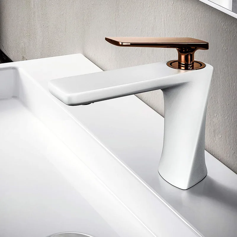 White and Rose Gold Single-Lever Basin Mixer