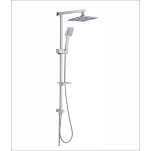 Chrome Shower Column with Square Rain Head, Square Hand Shower and Soap Dish