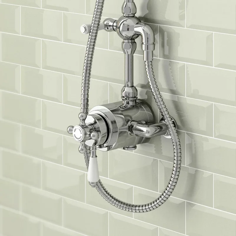 Traditional Chrome Rigid Riser Shower with Round Head and Handset – Exposed Valve – photo 2