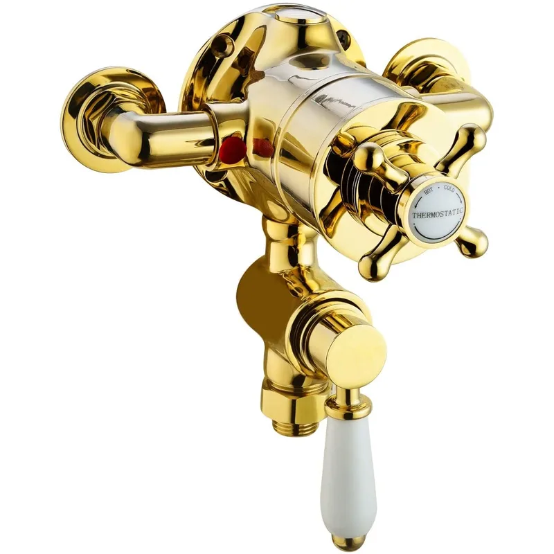 Traditional Gold Exposed Shower Valve with White Lever Handles – photo 3