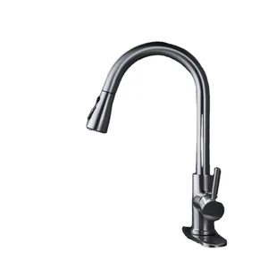Brushed Pull-Down Kitchen Faucet with Escutcheon, 1- or 3-Hole Installation – photo 3