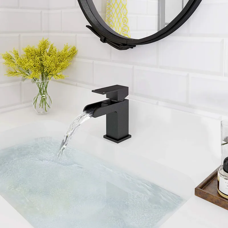 Matte Black Square Waterfall Basin Mixer