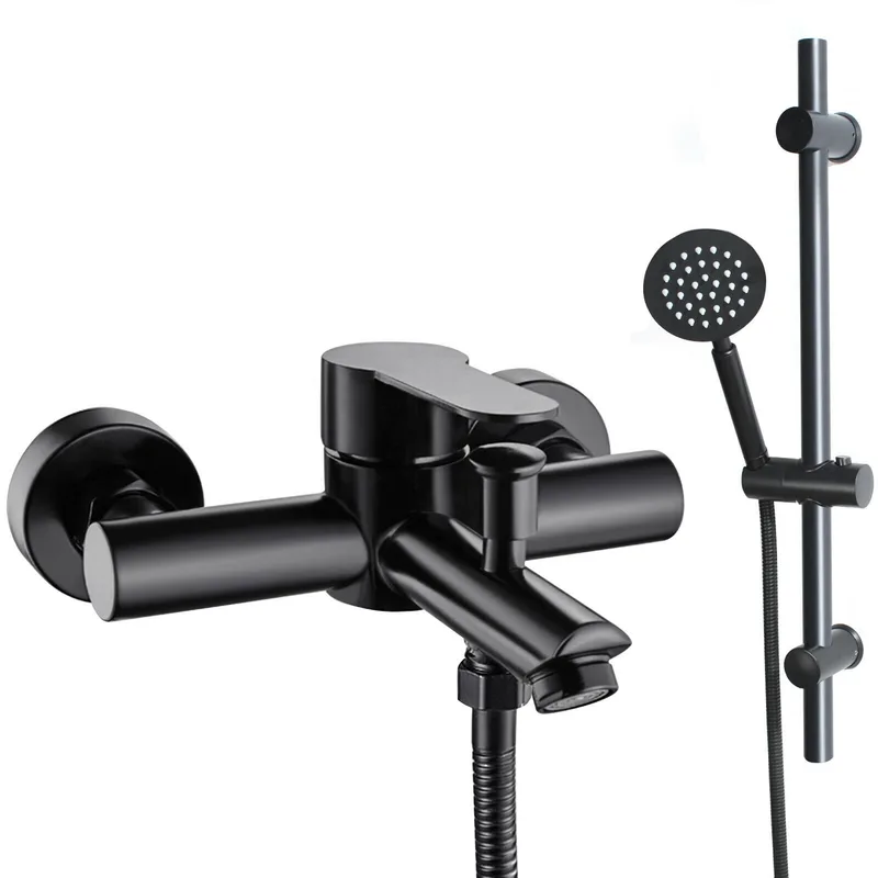 Matte Black Wall-Mounted Bath Shower Mixer with Slide Rail Kit