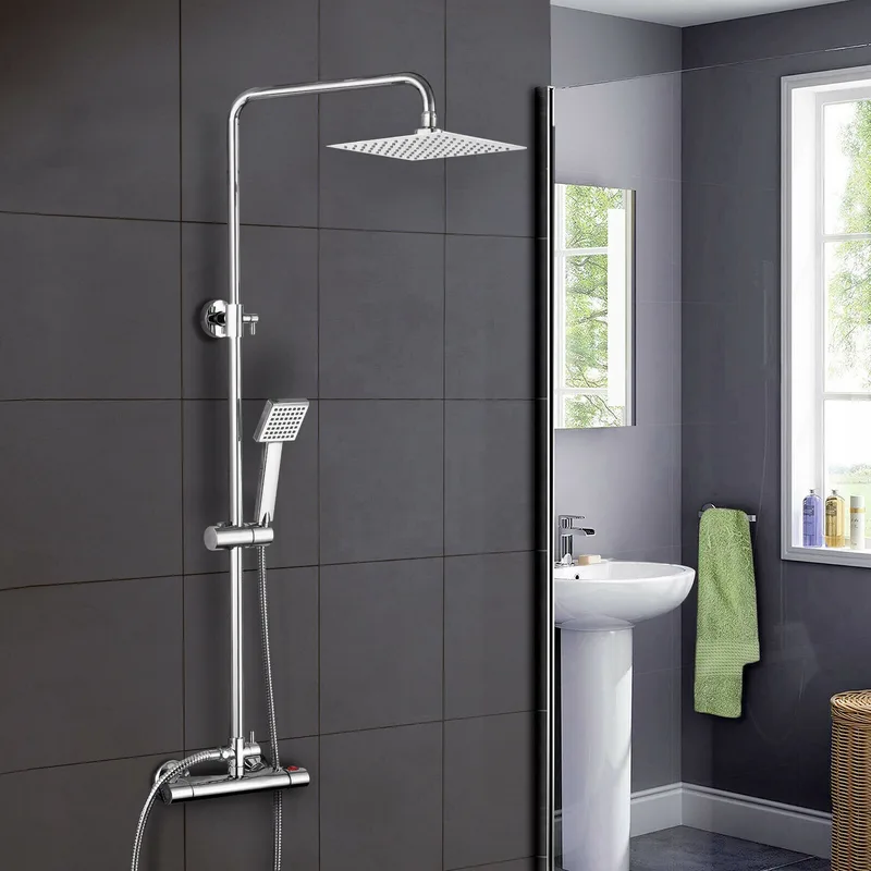 Chrome Round-Head Exposed Bar Shower with Slim Riser – photo 5