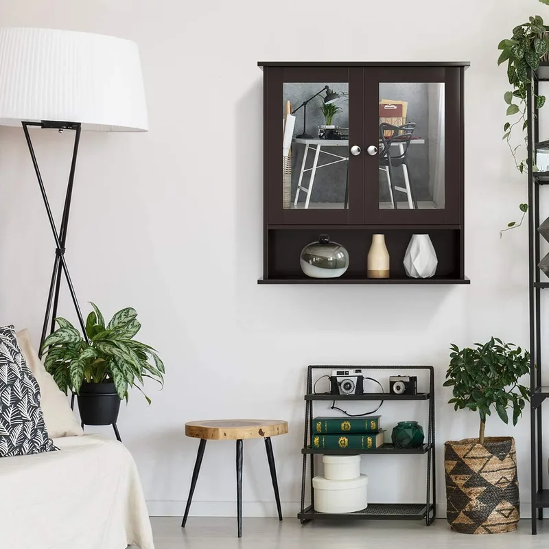 Grey Wall-Mounted Bathroom Mirror Cabinet with Shelf – photo 2