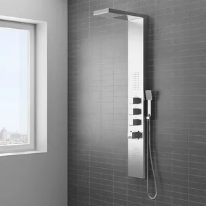 Brushed Shower Panel Column with Rain Head, Body Jets and Hand Shower