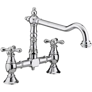 Traditional Chrome Bridge Kitchen Mixer with Cross Handles – photo 3