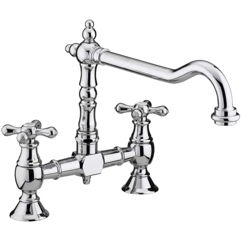 Traditional Chrome Bridge Kitchen Mixer with Cross Handles – photo 3